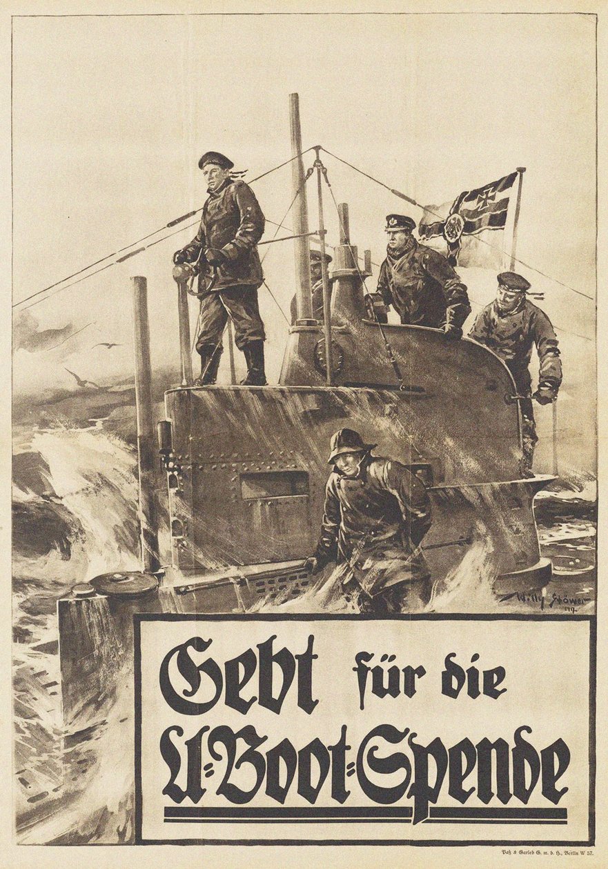 Dê à doação submarina. Poster, 1917 de Willy Stöwer