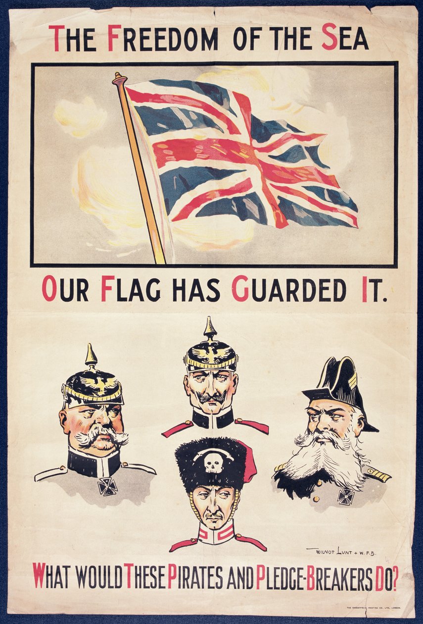 &39;A liberdade do mar nossa bandeira guardou-a. O que esses piratas e quebradores de promessas fazem, pôster da Primeira Guerra Mundial, c.1915 de Wilmot Lunt