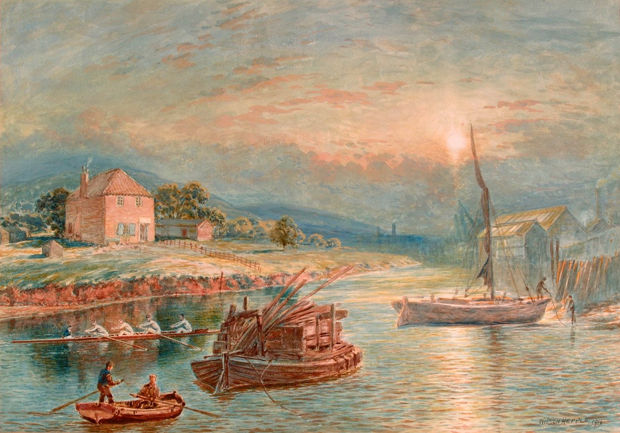 King&39;s Meadow Island e Barcos no Tyne de Wilson Hepple