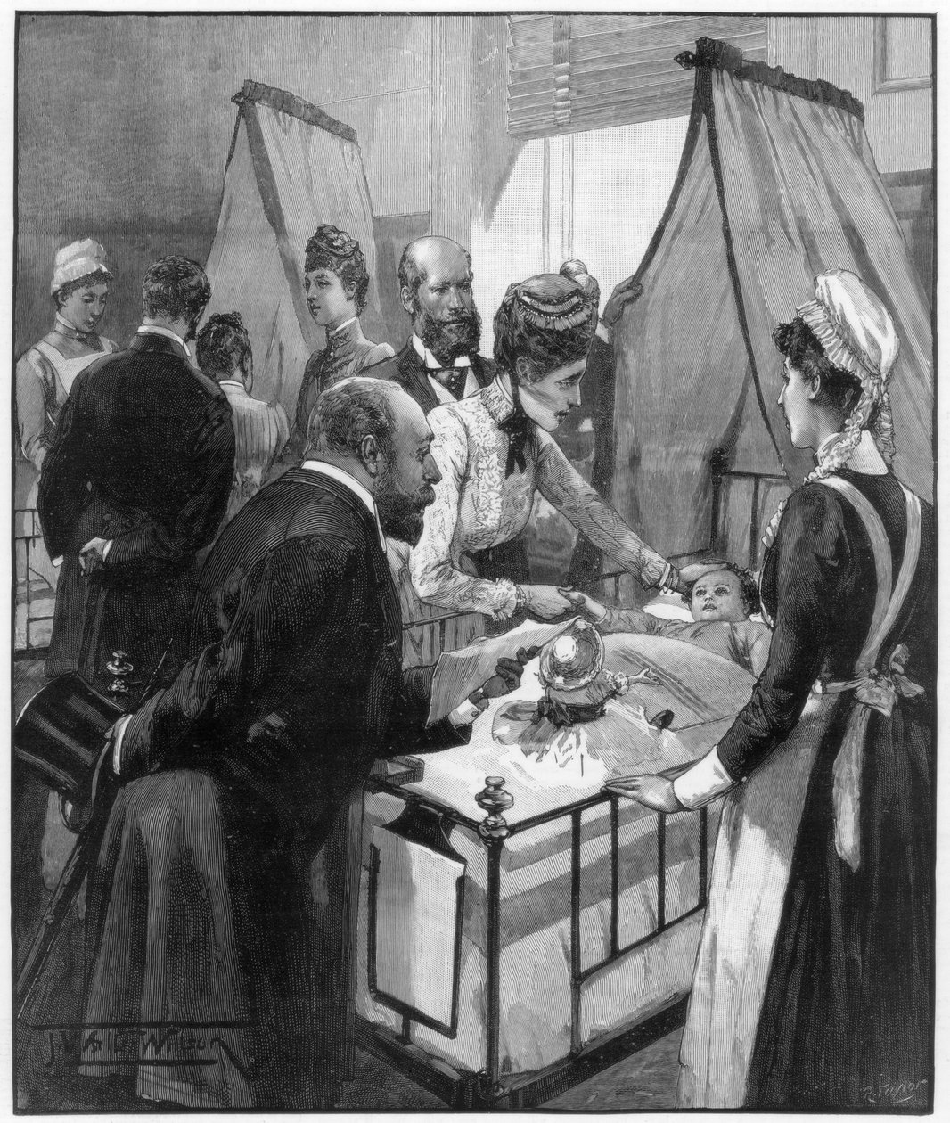 Príncipe e princesa de Gales em visita ao hospital Eveline para crianças doentes, 1890. de Wilson
