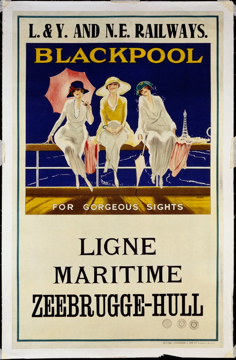 Blackpool, L. & Y. and NE Railways, c.1930 (litografia em cores) de Wilton Williams