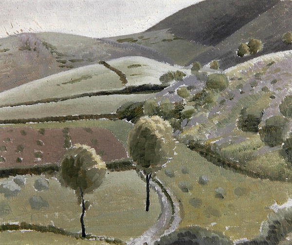 Paisagem italiana perto do Lago di Piediluco, c.1920-23 (óleo sobre tábua de lona) de Winifred Knights