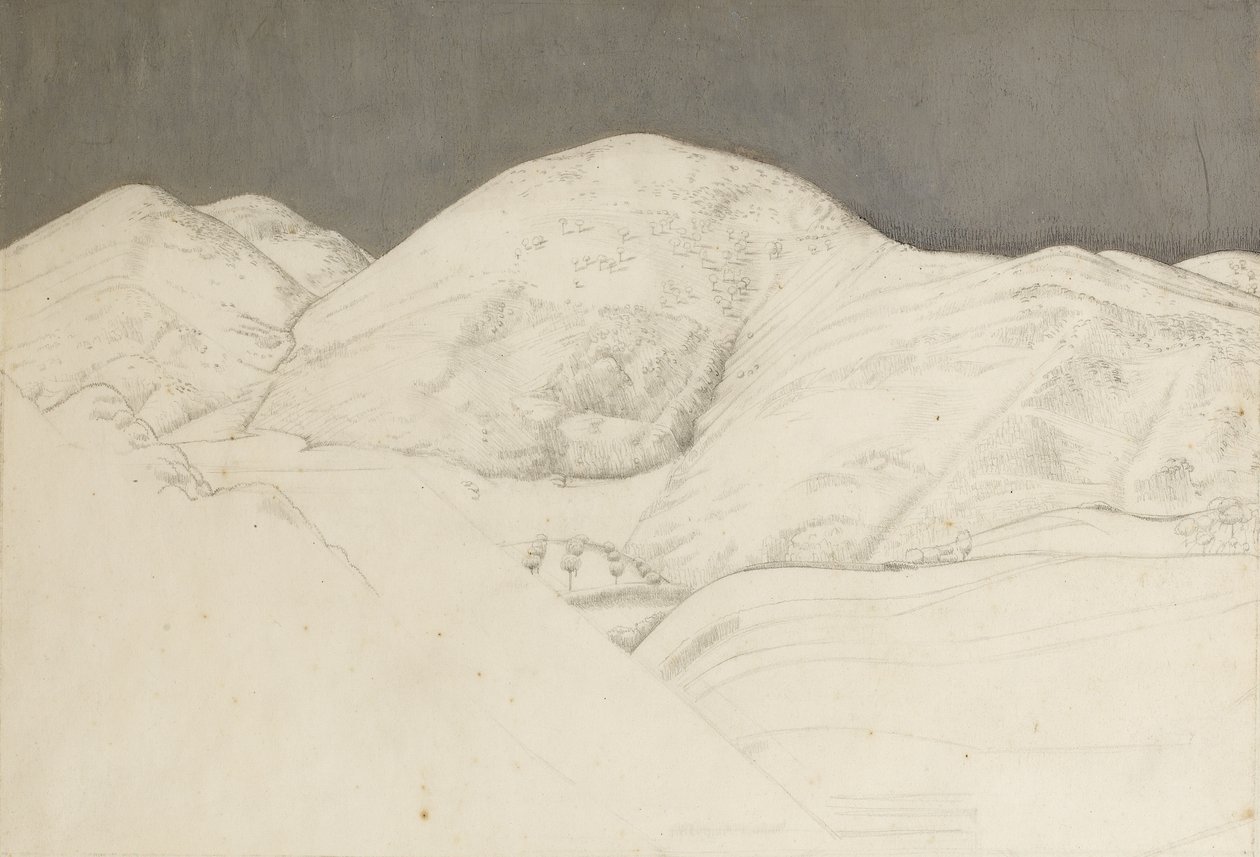 Estudo de paisagem para Santisima Trinita, c.1924 (lápis e óleo sobre papel) de Winifred Knights