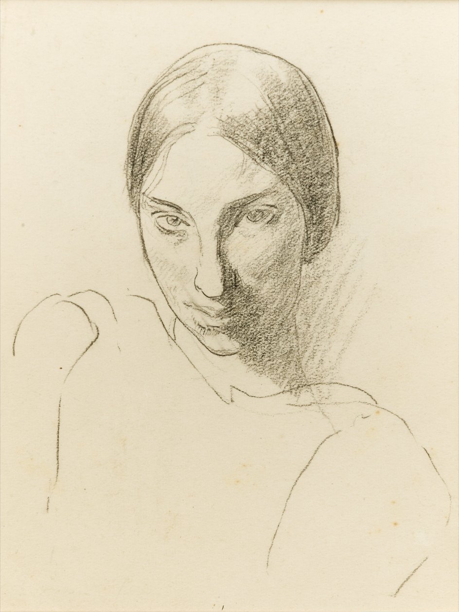 Auto-retrato, c.1923 (giz preto sobre papel) de Winifred Knights