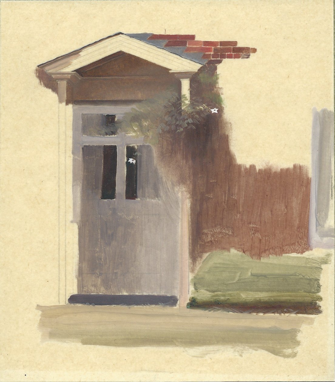 A Porta Frontal da Linha Holt Farm House (óleo sobre lápis sobre papel vegetal) de Winifred Knights