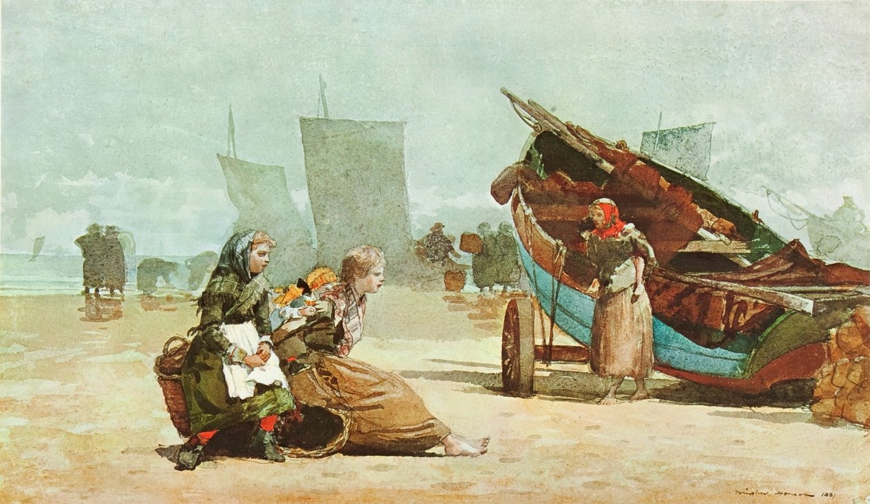Cena praia, cullercoats de Winslow Homer