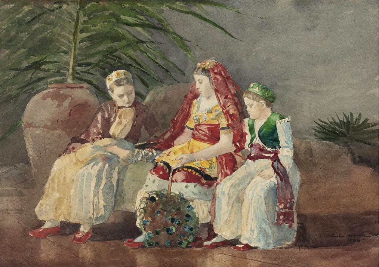 Crianças, sob, um, árvore palma de Winslow Homer