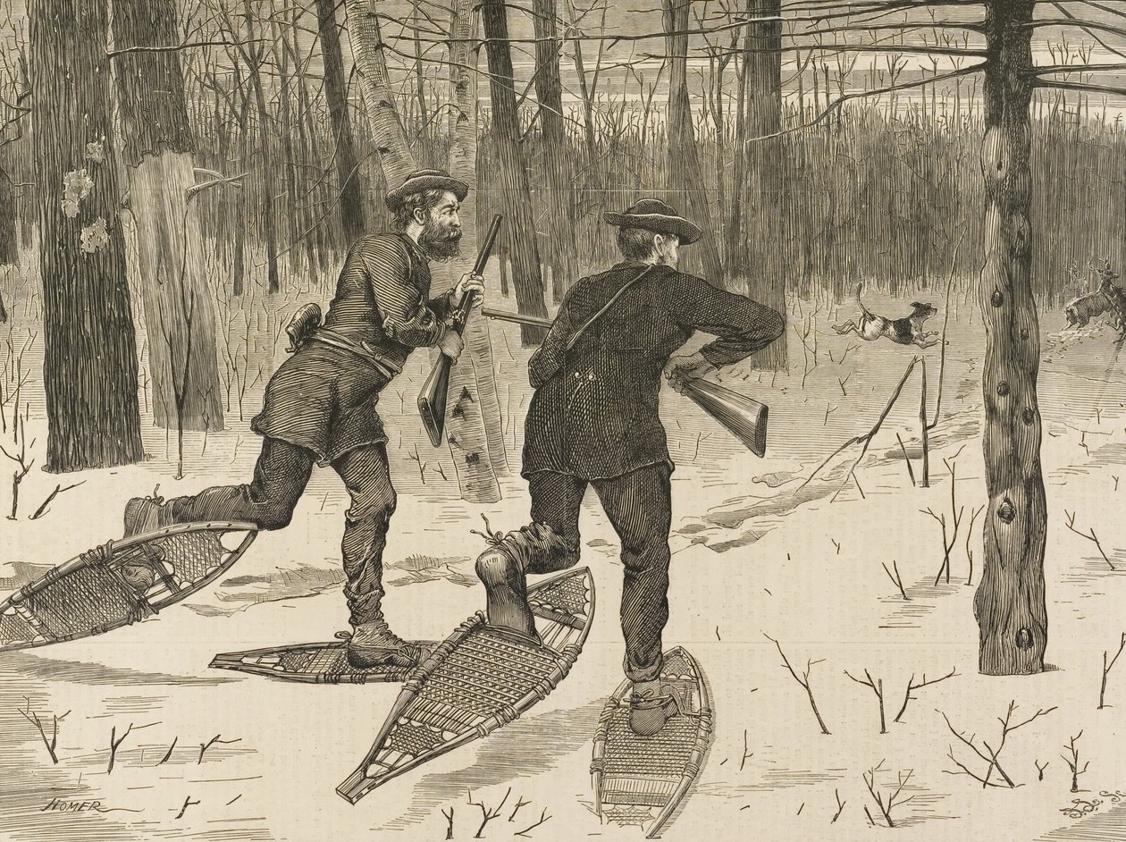 Deer-Stalking nas Adirondacks no inverno, a partir de Todos os sábados, 21 de janeiro de 1871, p. 57 de Winslow Homer