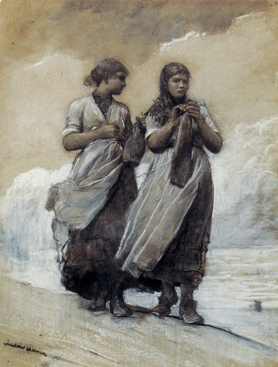 Meninas de Fisher na costa, Tynemouth de Winslow Homer