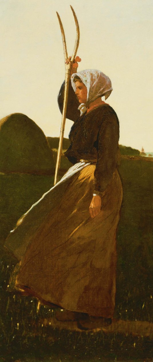 Menina, com, forcado de Winslow Homer