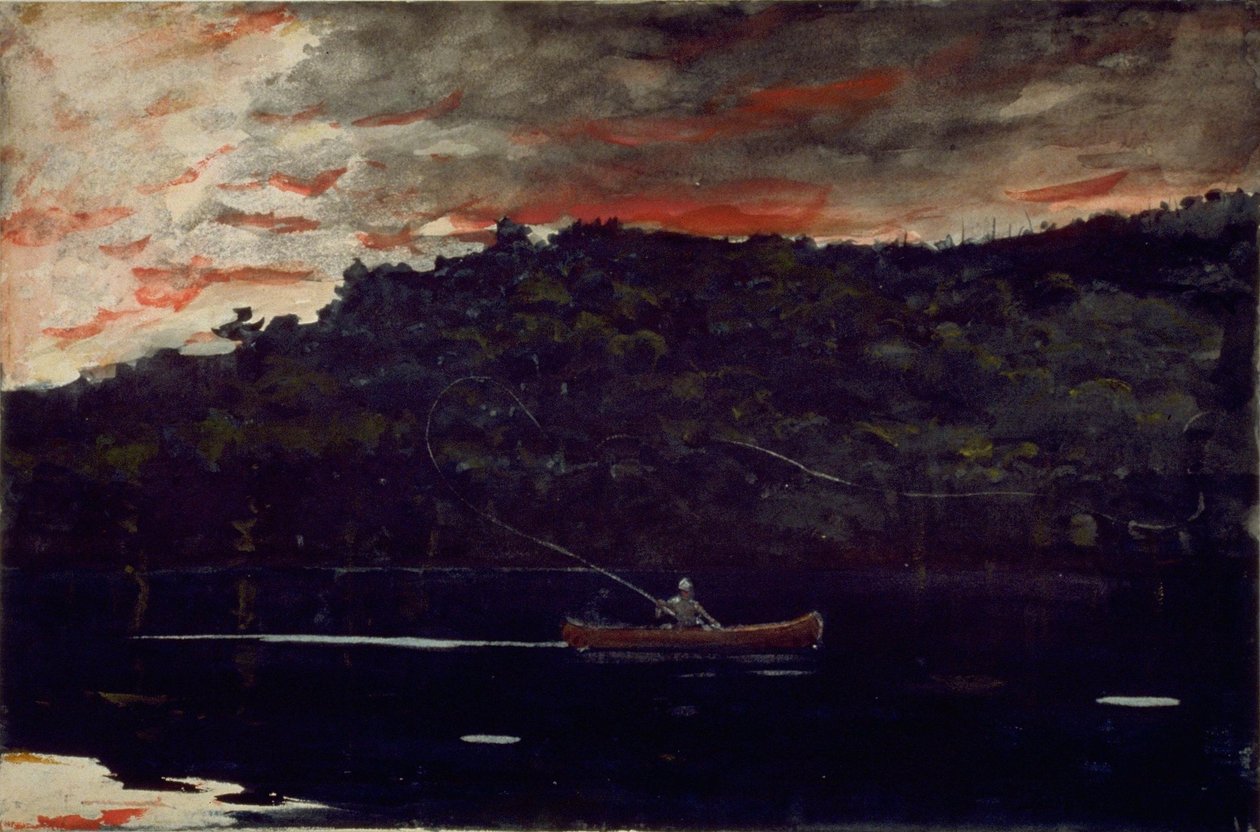 Nascer do sol, pesca no Adirondacks de Winslow Homer