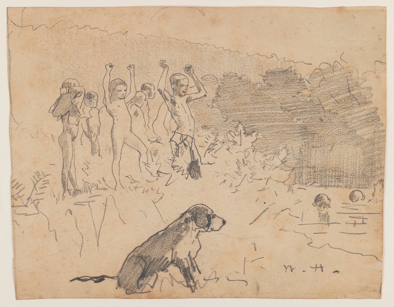O furo de natação (grafite no papel) de Winslow Homer