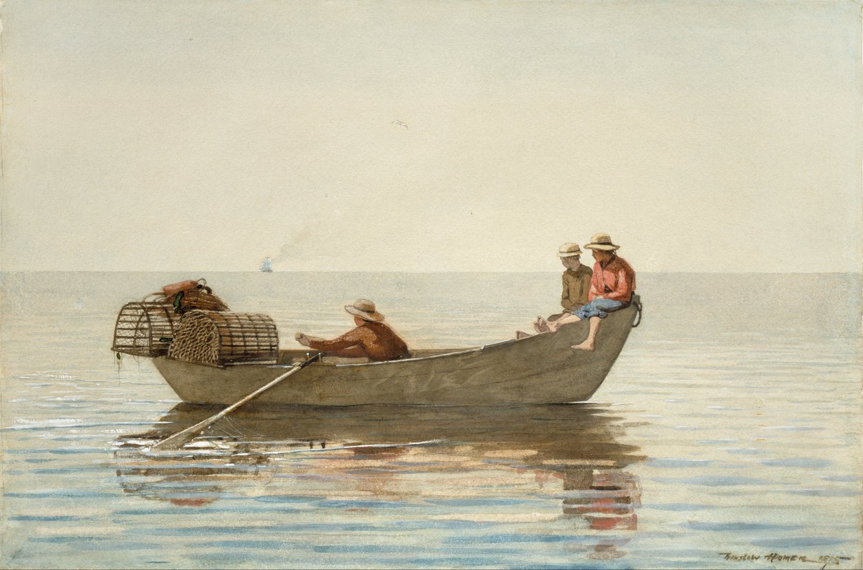 Três meninos em um Dory com potes de lagosta de Winslow Homer