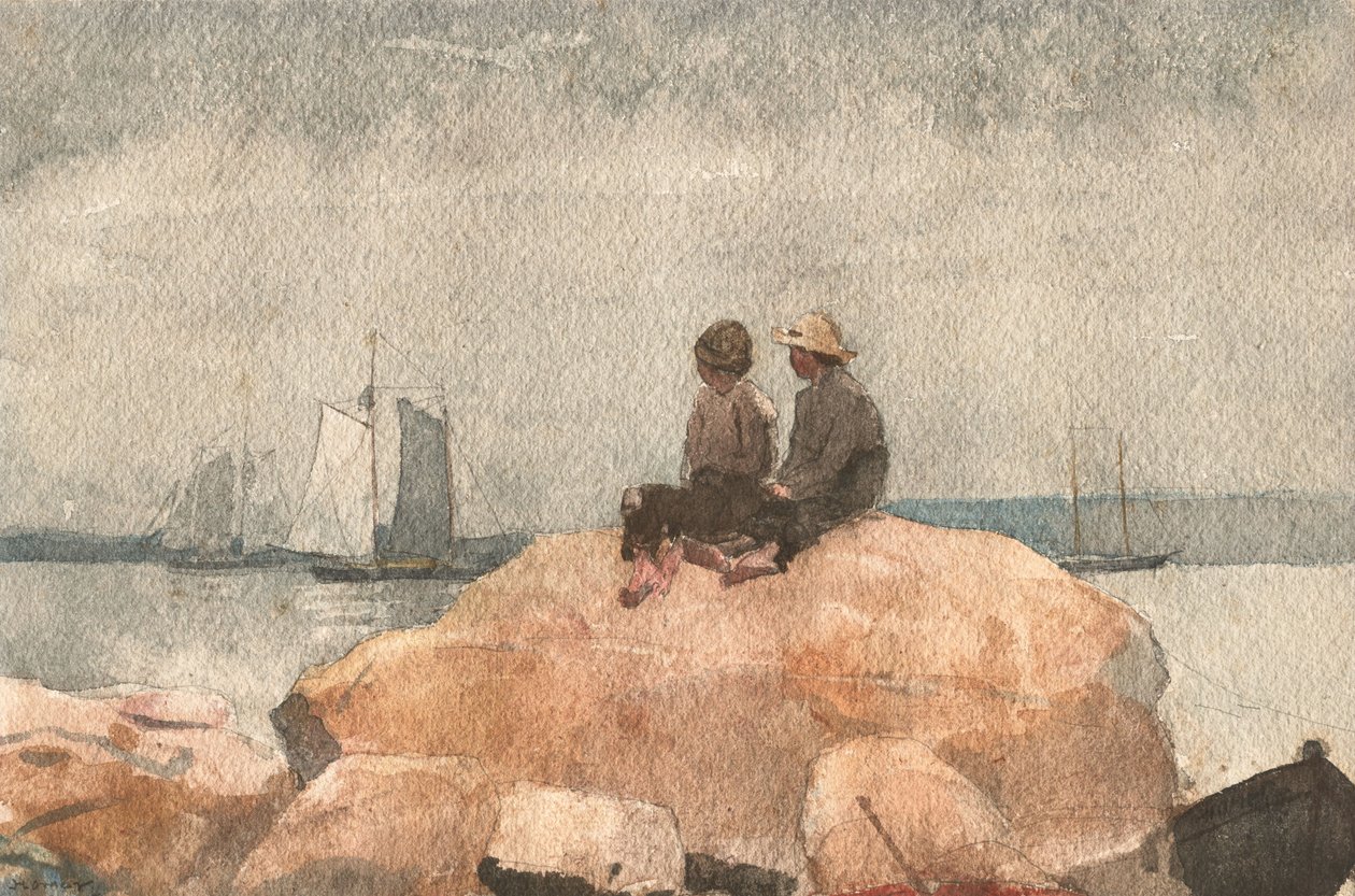 Dois meninos, observar, escunas de Winslow Homer