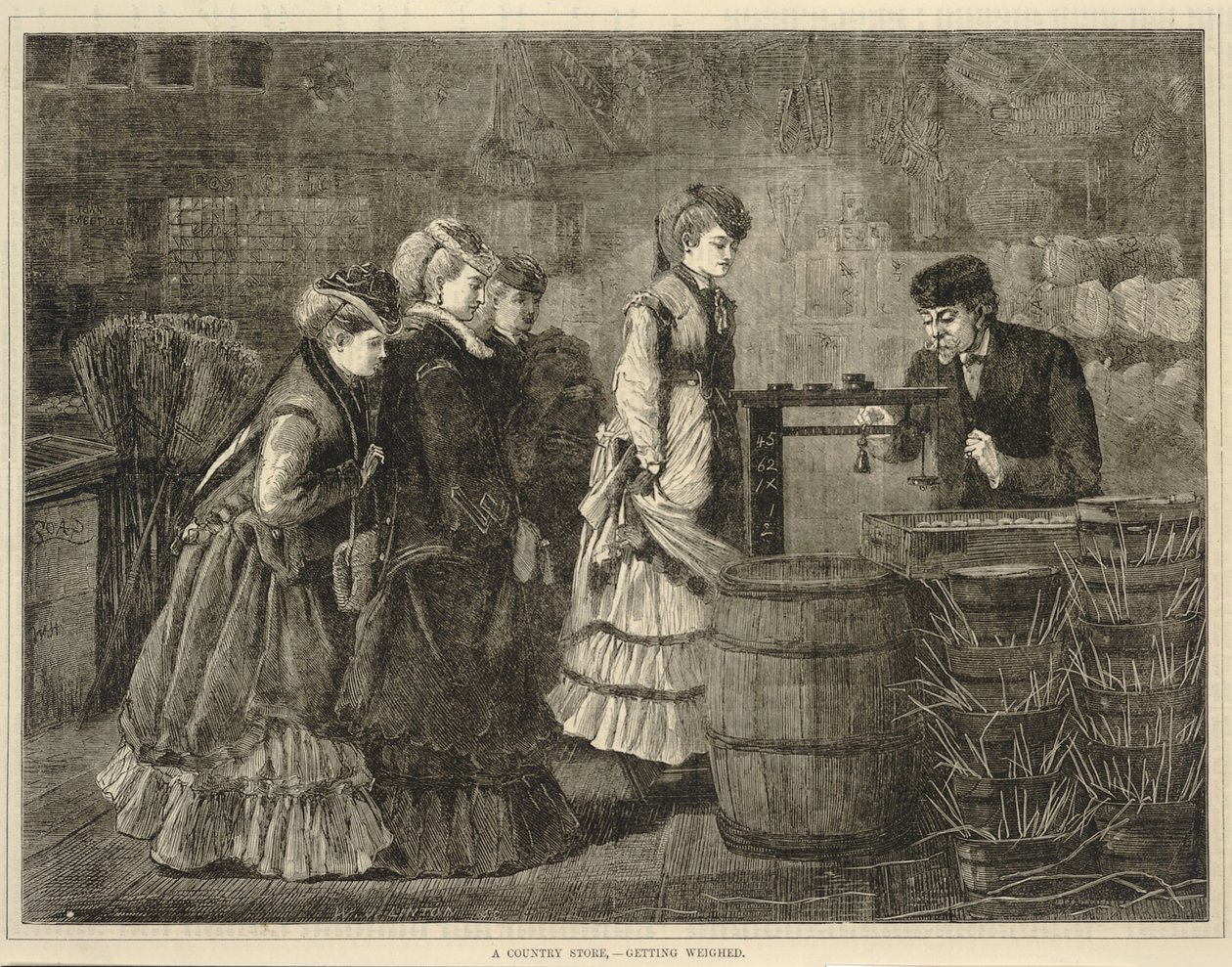Uma loja no campo - Pesagem, de Every Saturday: A Journal of Choice Reading, 25 de março de 1871 de Winslow Homer