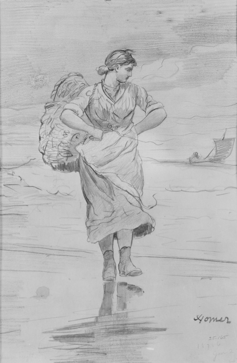 Uma pescadora na praia (Esboço para a ilustração de «A Maré que Subia») de Winslow Homer