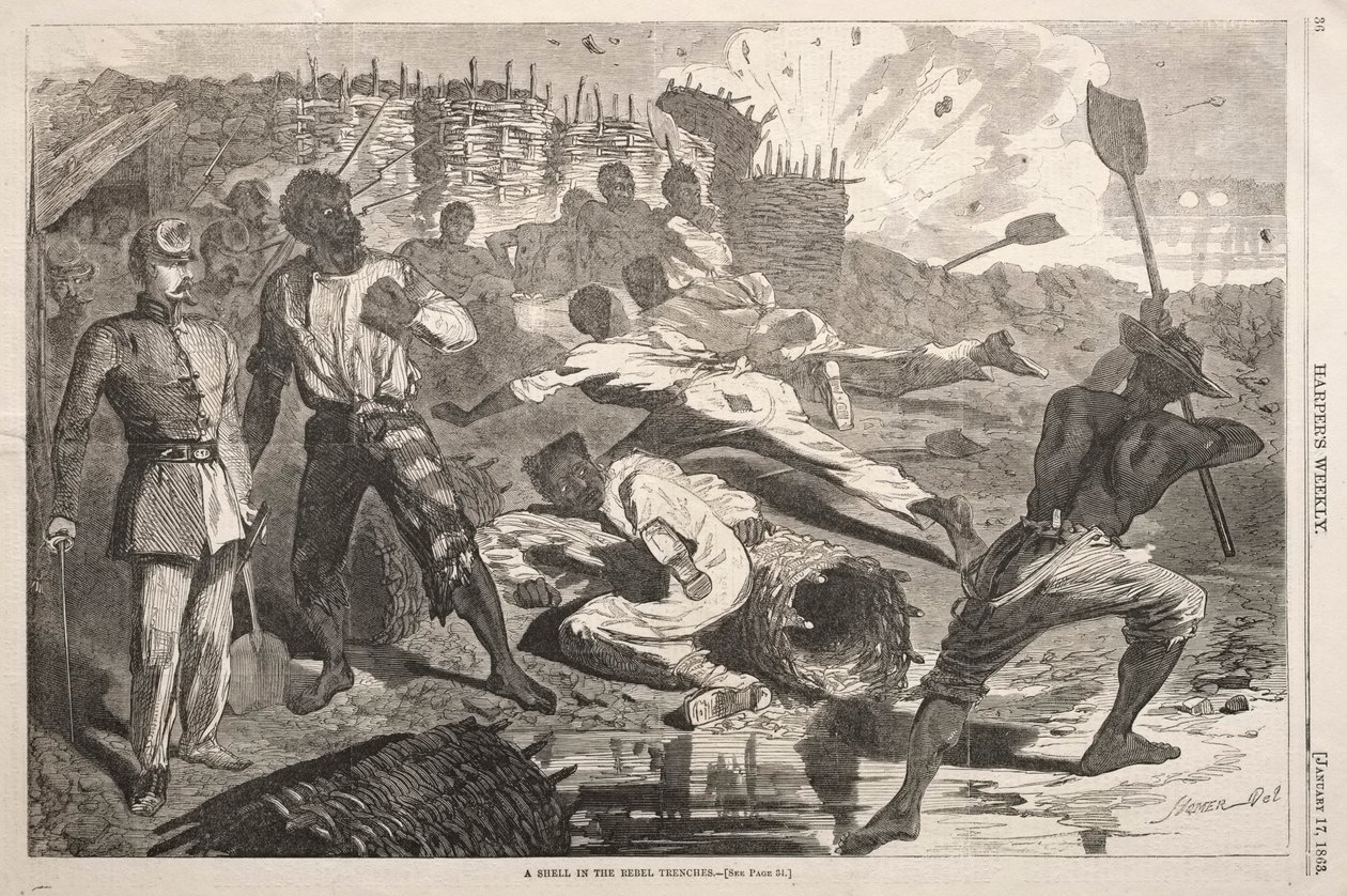 Uma concha nas trincheiras rebeldes de Winslow Homer