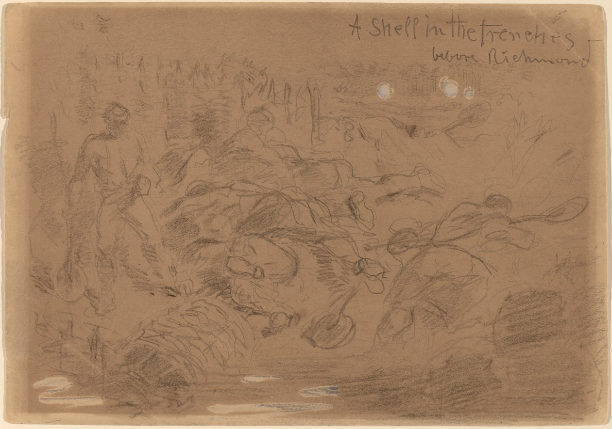 A Shell in the Trenches before Richmond [recto], 1862. de Winslow Homer
