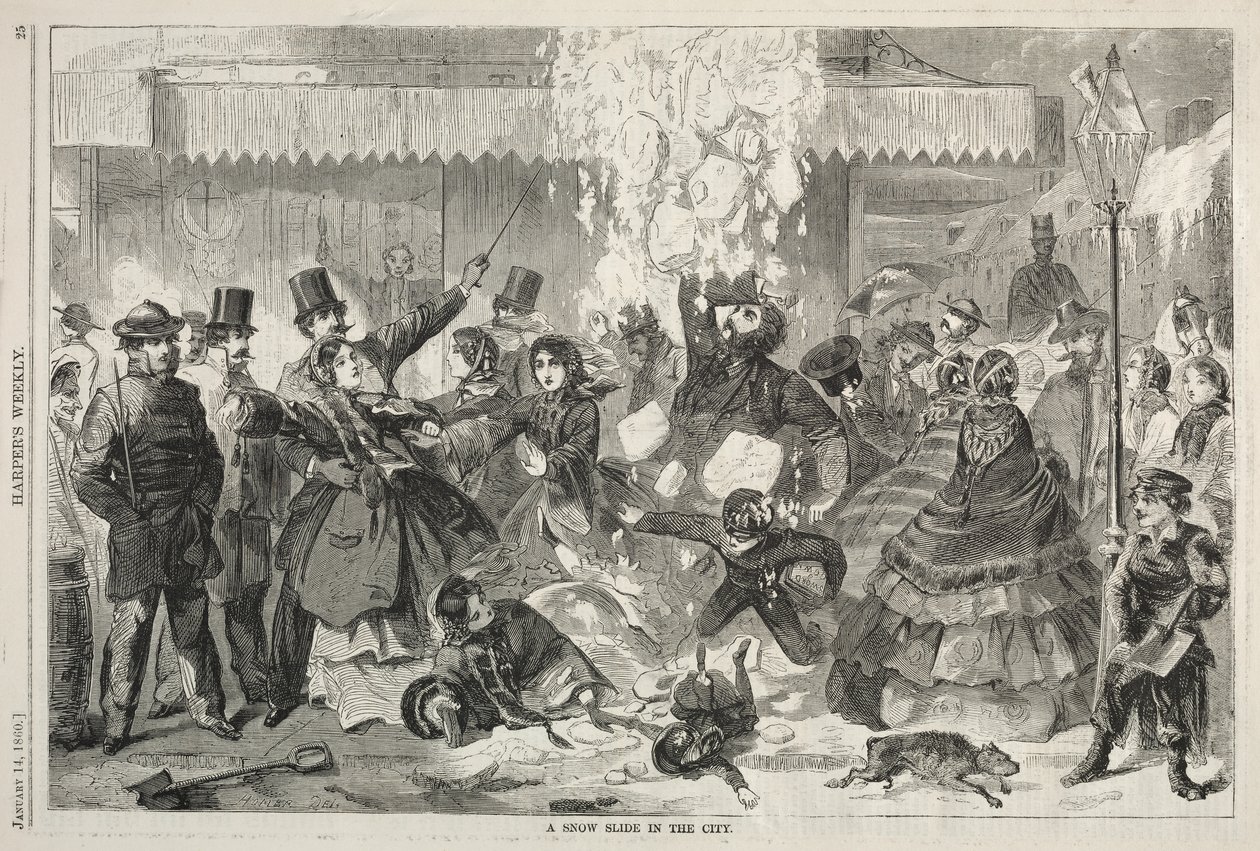 Uma corrediça de neve na cidade, 1860. de Winslow Homer