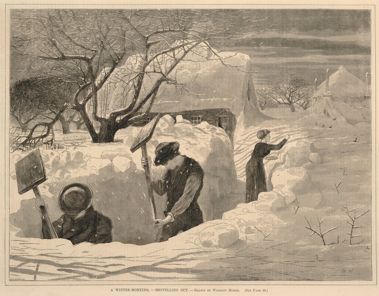 A Winter Morning--Shovelling Out, de Every Saturday, January 14, 1871 de Winslow Homer