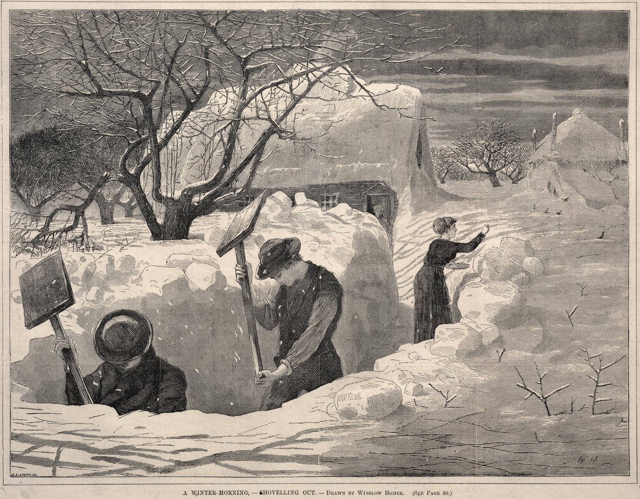 Uma manhã de inverno, - trabalhando com pá, 1871. de Winslow Homer