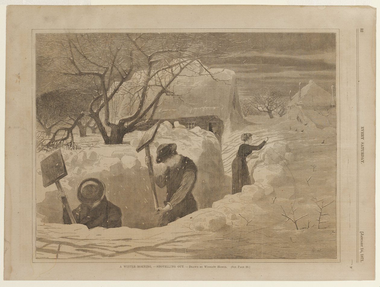 Uma manhã de inverno a limpar a neve com a pá de Winslow Homer