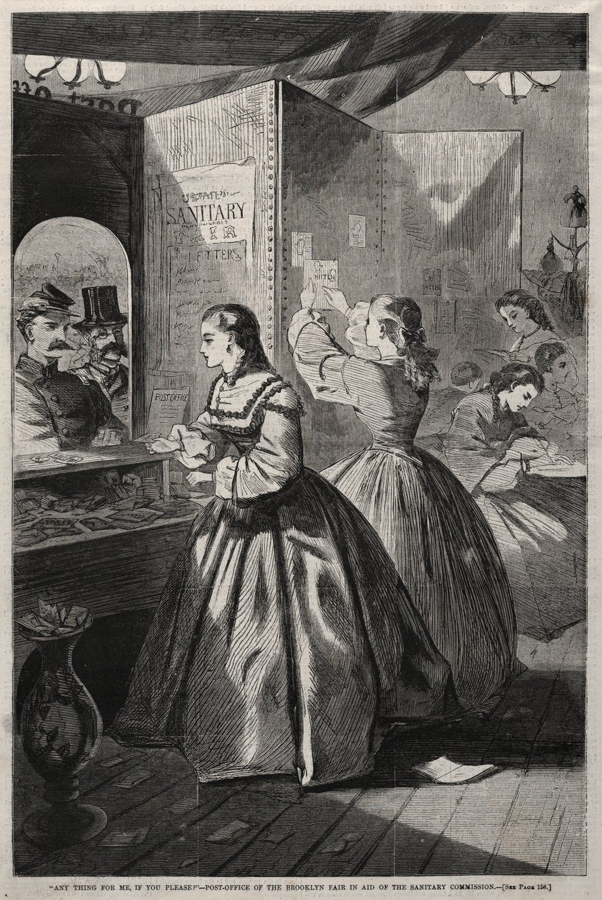 «Tem alguma coisa para mim, por favor» — Correios da Feira de Brooklyn em benefício da Comissão Sanitária de Winslow Homer