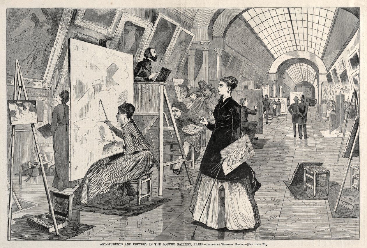 Estudantes de arte e copistas na Galeria do Louvre, em Paris de Winslow Homer