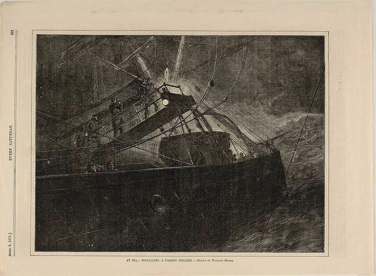 No Sea-Signalling a Passing Steamer de Winslow Homer