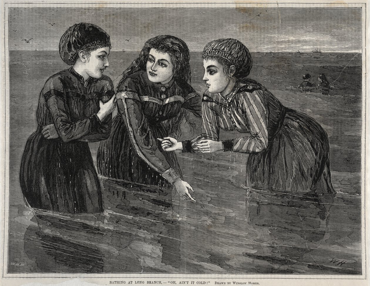 Tomar banho em Long Branch — «Oh, que frio!» de Winslow Homer