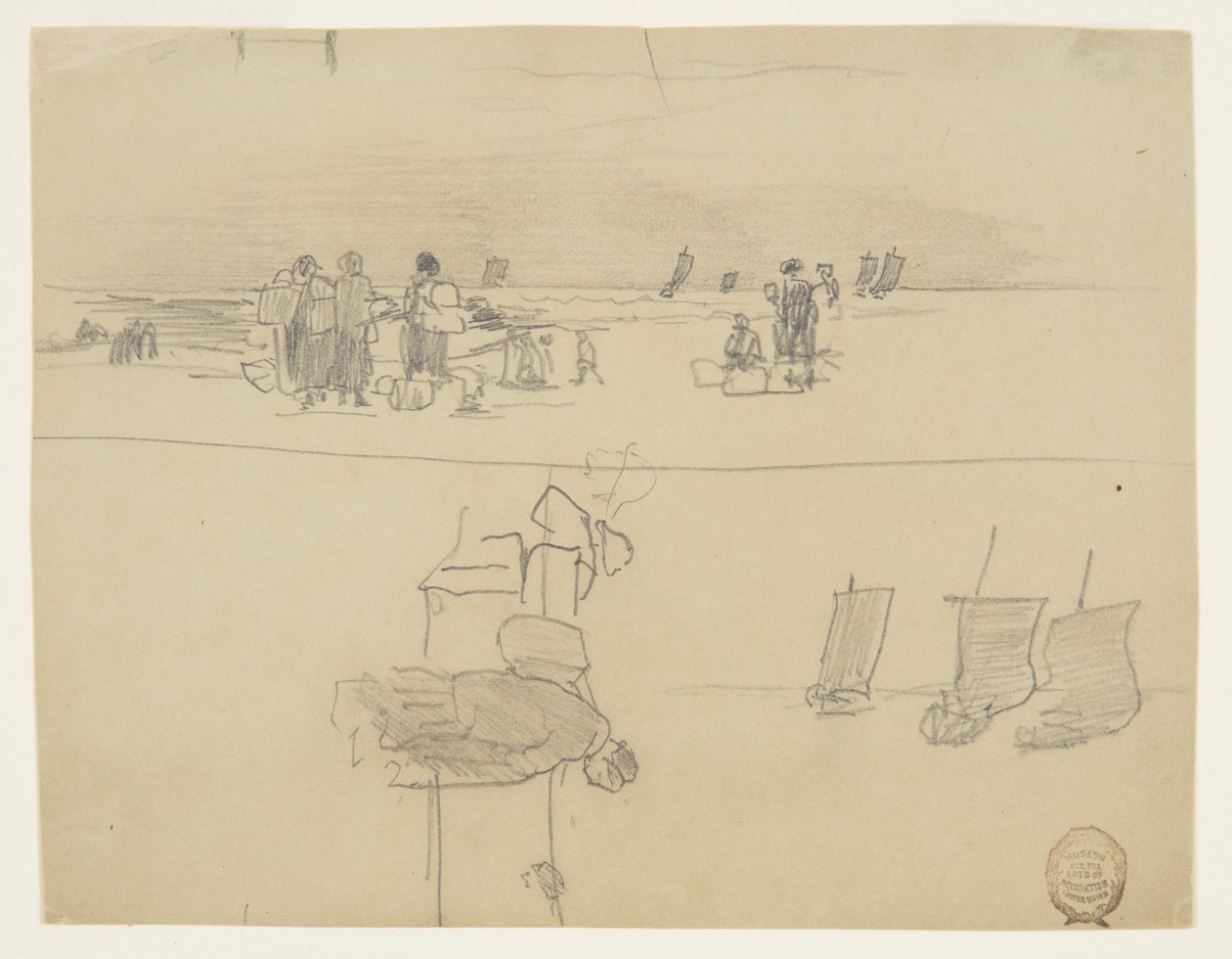 Cena de praia com mulheres carregando cestas, Cullercoats, Inglaterra de Winslow Homer