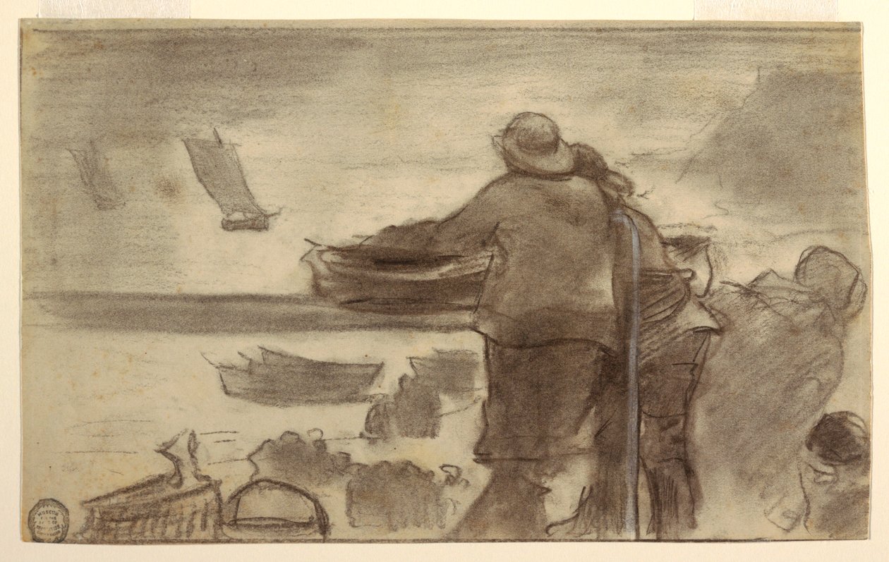 Praia com barcos e pessoas, Cullercoats, Inglaterra de Winslow Homer