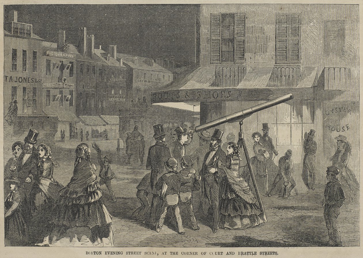 Cena da Boston Evening Street, na esquina das ruas Court e Brattle de Winslow Homer
