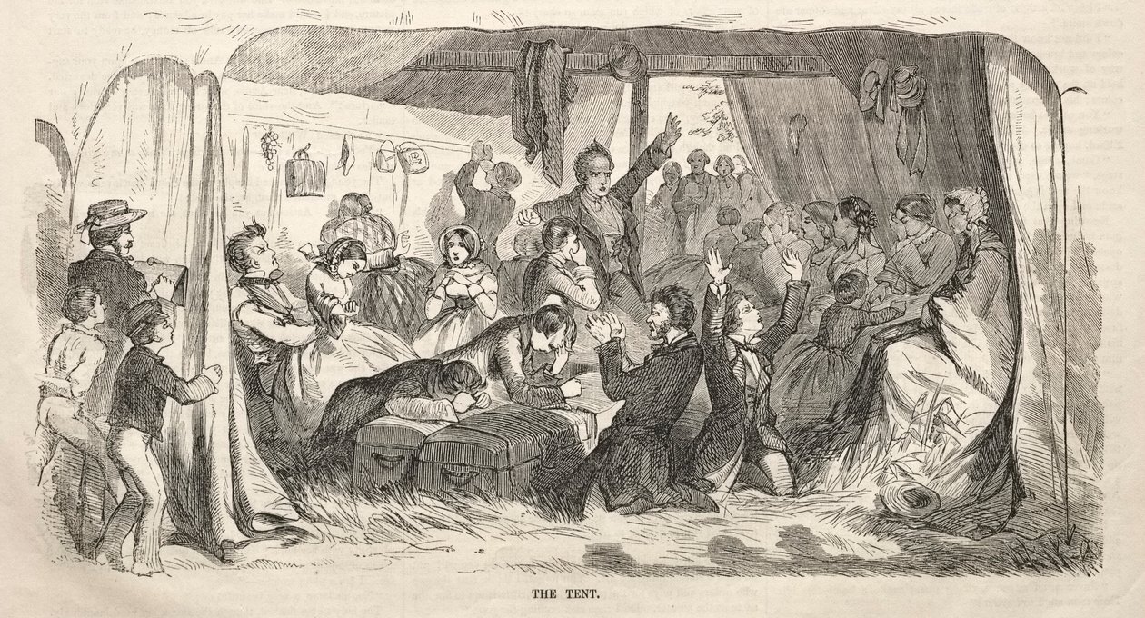 Esboços das reuniões de acampamento: The Tent, 1858. de Winslow Homer