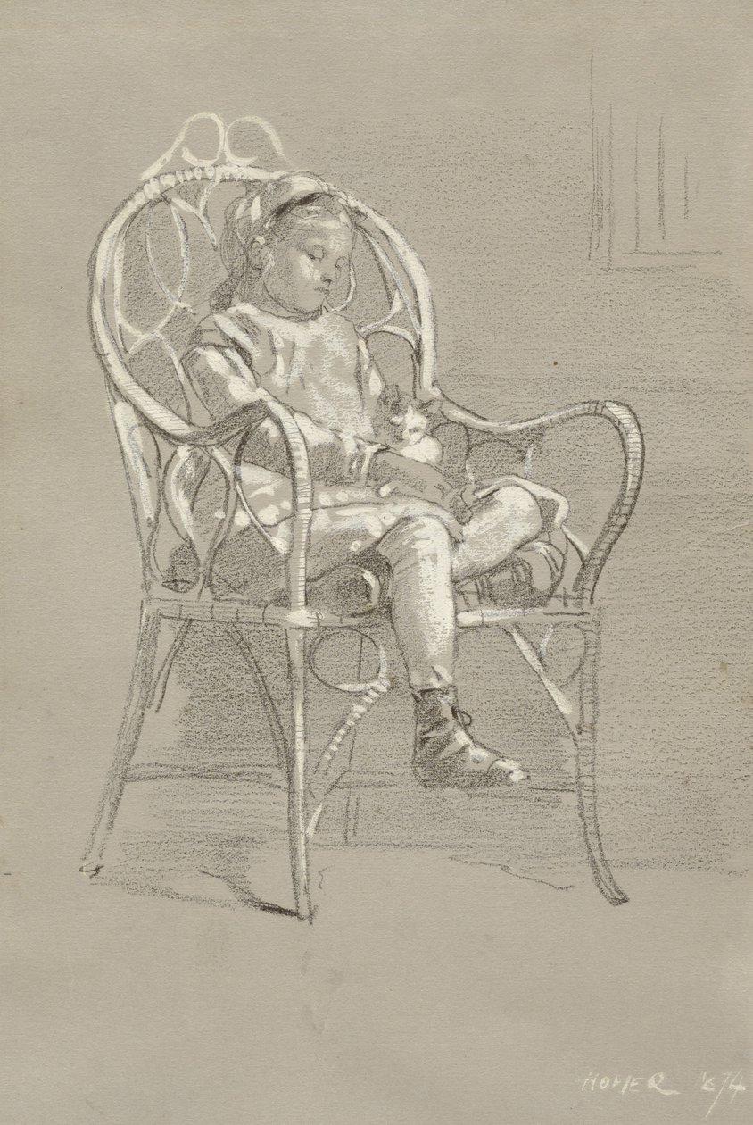 Criança sentada em uma cadeira de vime, 1874 de Winslow Homer
