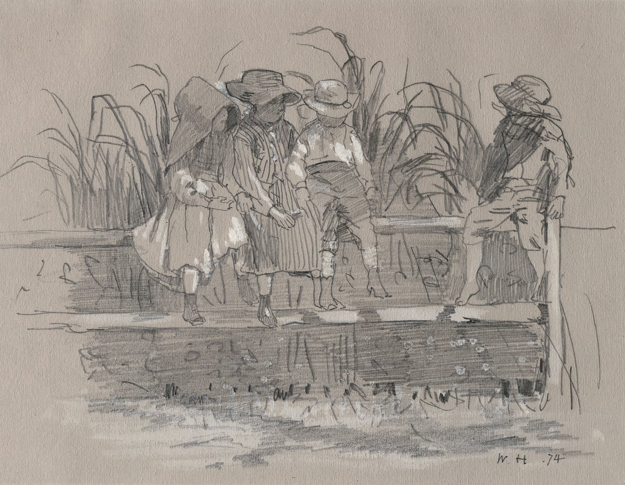 Crianças sentadas em uma cerca de Winslow Homer