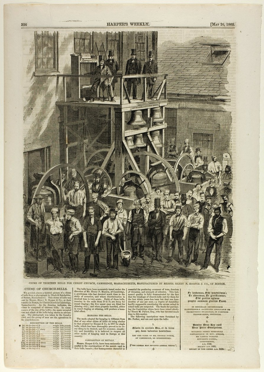 Carrilhão de treze sinos para a Igreja de Cristo, Cambridge, Massachusetts de Winslow Homer
