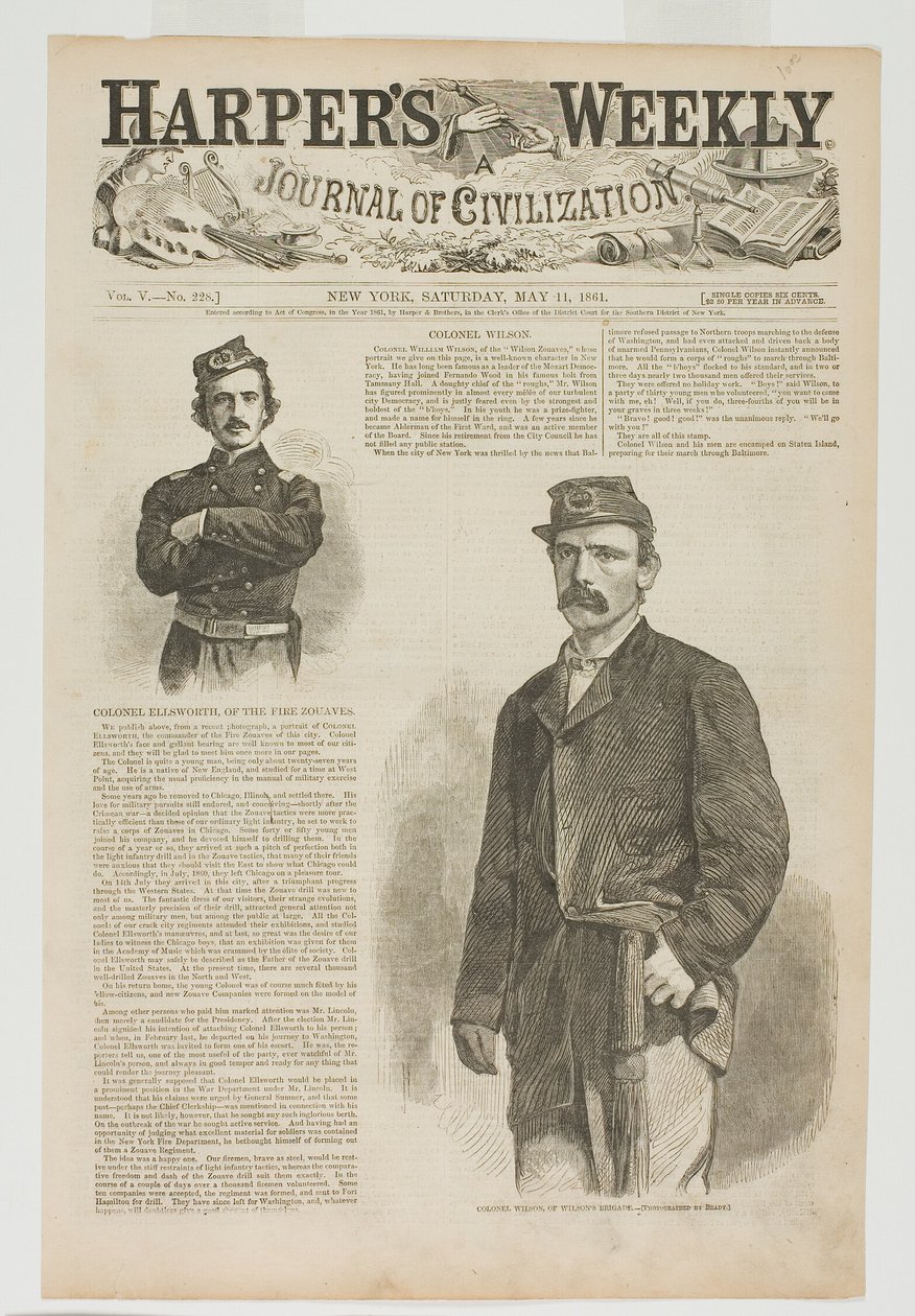 Coronel Wilson, da Brigada de Wilson, e Coronel Ellsworth, dos Zouaves de Fogo de Winslow Homer