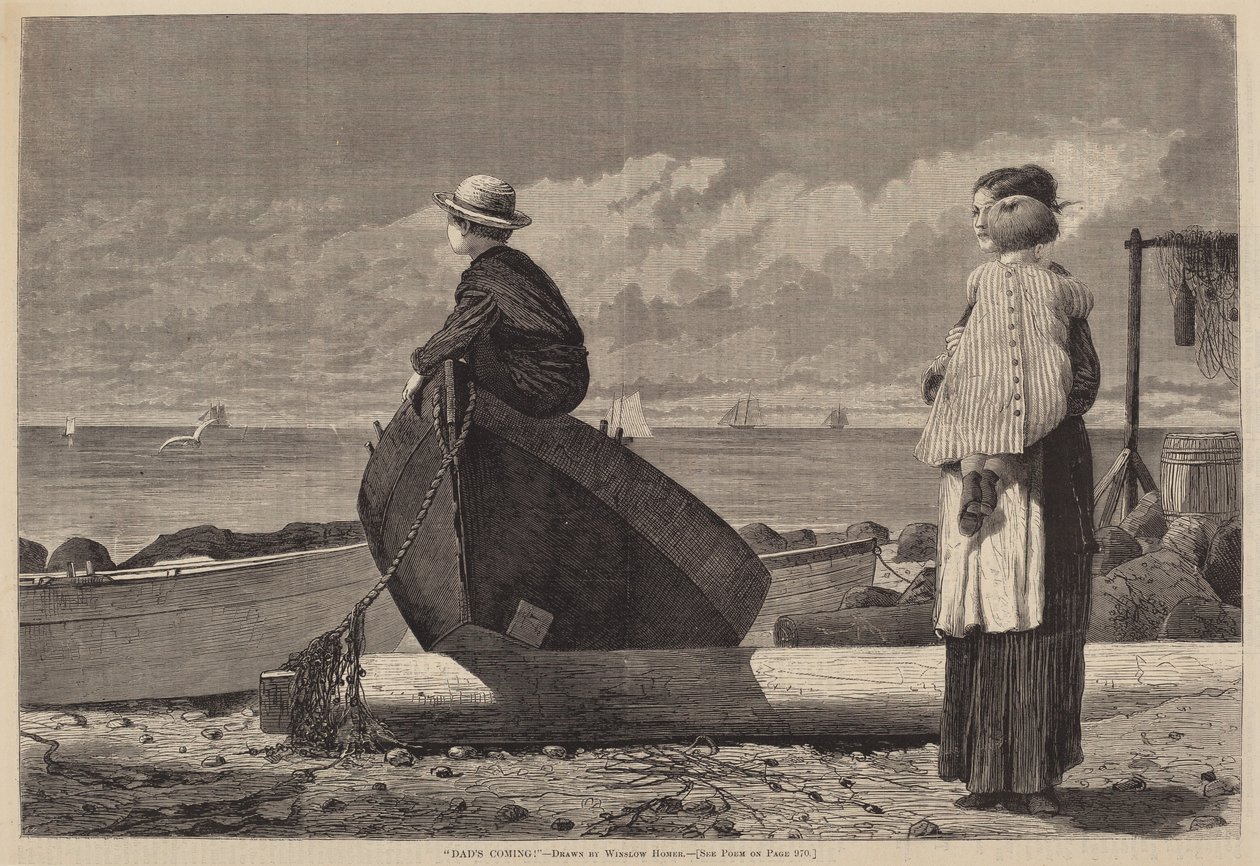 O pai está a chegar!, publicado em 1873. de Winslow Homer