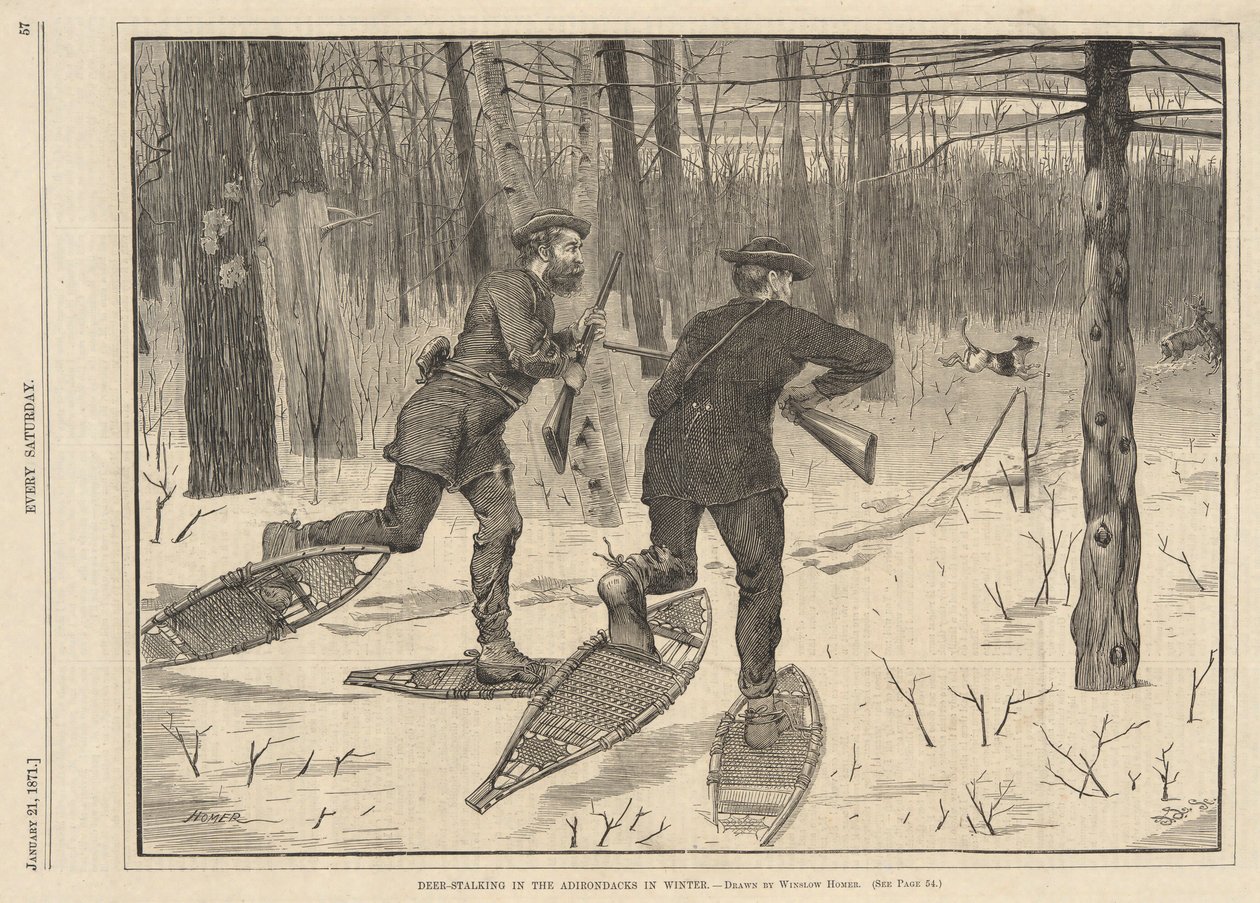 Deer-Stalking nos Adirondacks no Inverno, a partir de Todos os Sábados, 21 de Janeiro de 1871 de Winslow Homer