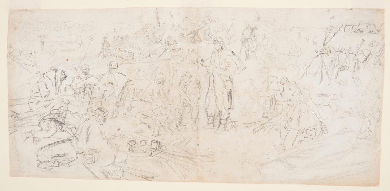 Desenho, "Um acampamento do exército", 1862 de Winslow Homer