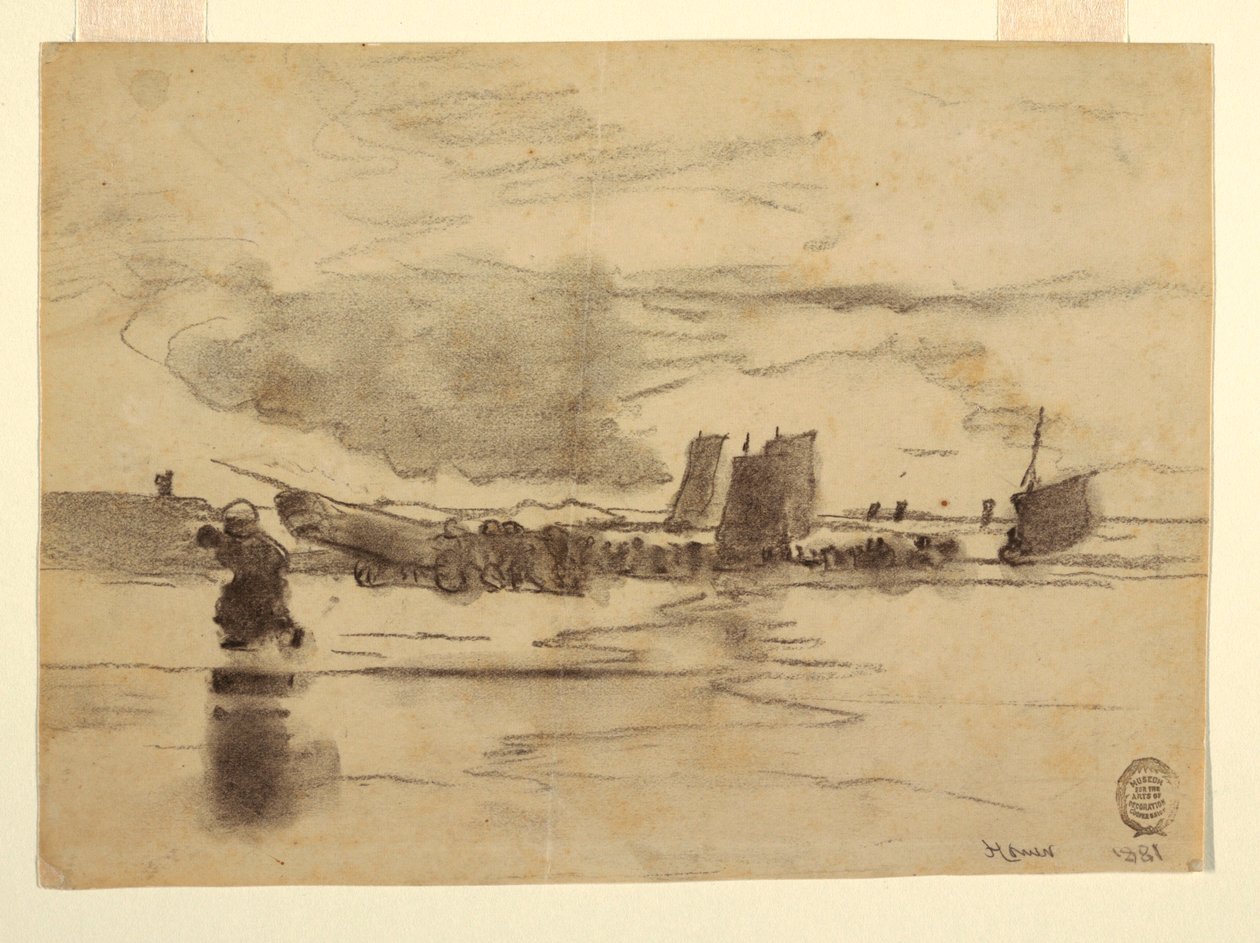 Desenho, Praia na maré baixa, Cullercoats, Inglaterra, 1881 de Winslow Homer