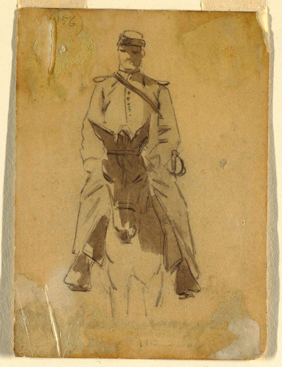 Desenho, oficial de cavalaria e a cabeça do seu cavalo, 1862 de Winslow Homer