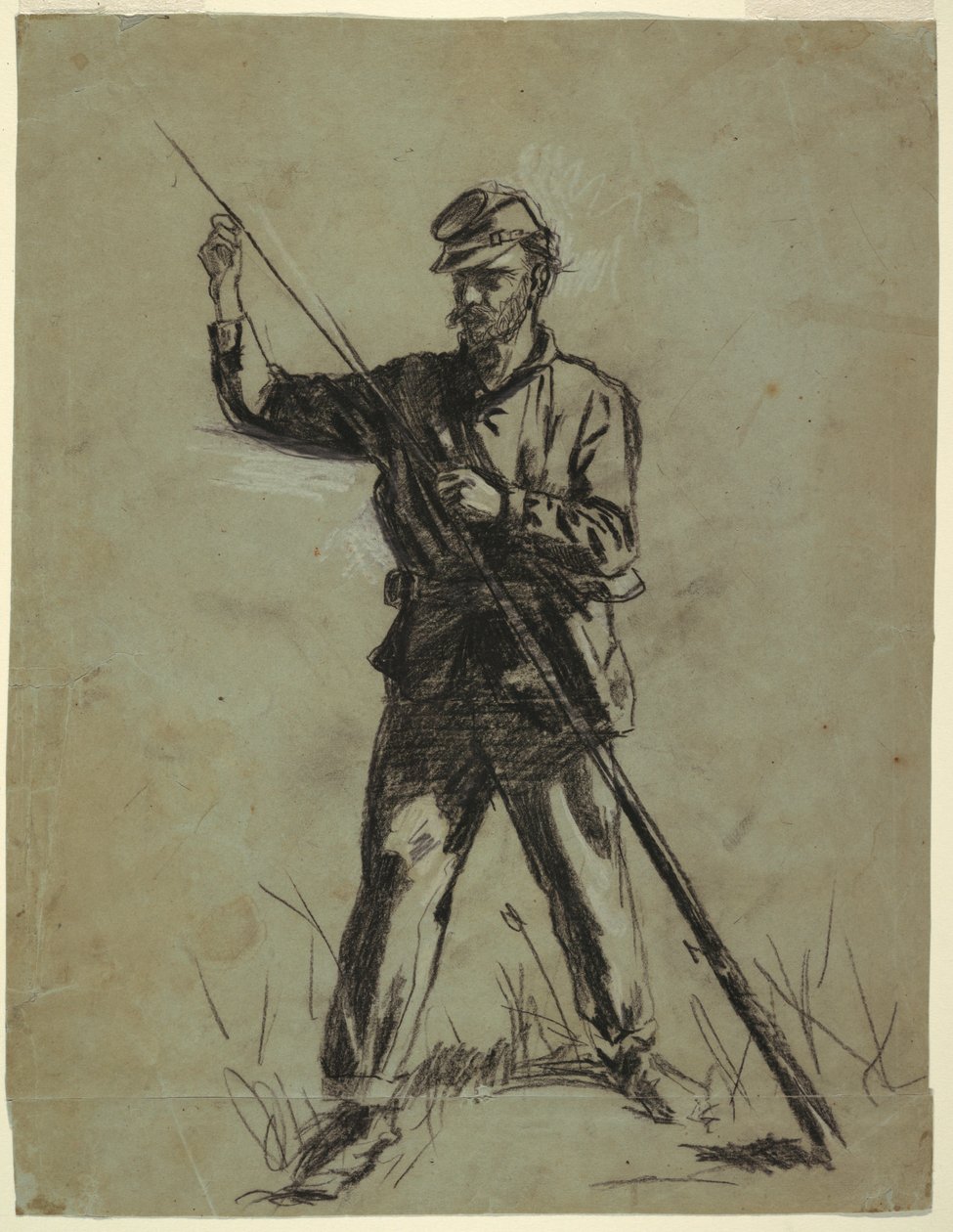 Desenho, Soldado de Cavalaria carregando uma espingarda, 1863-64 de Winslow Homer