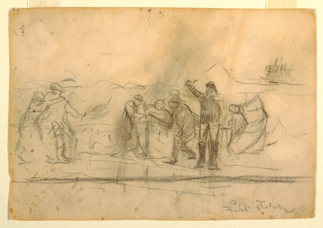 Desenho, Primeiro esboço para "O Naufrágio", 1885-86 de Winslow Homer