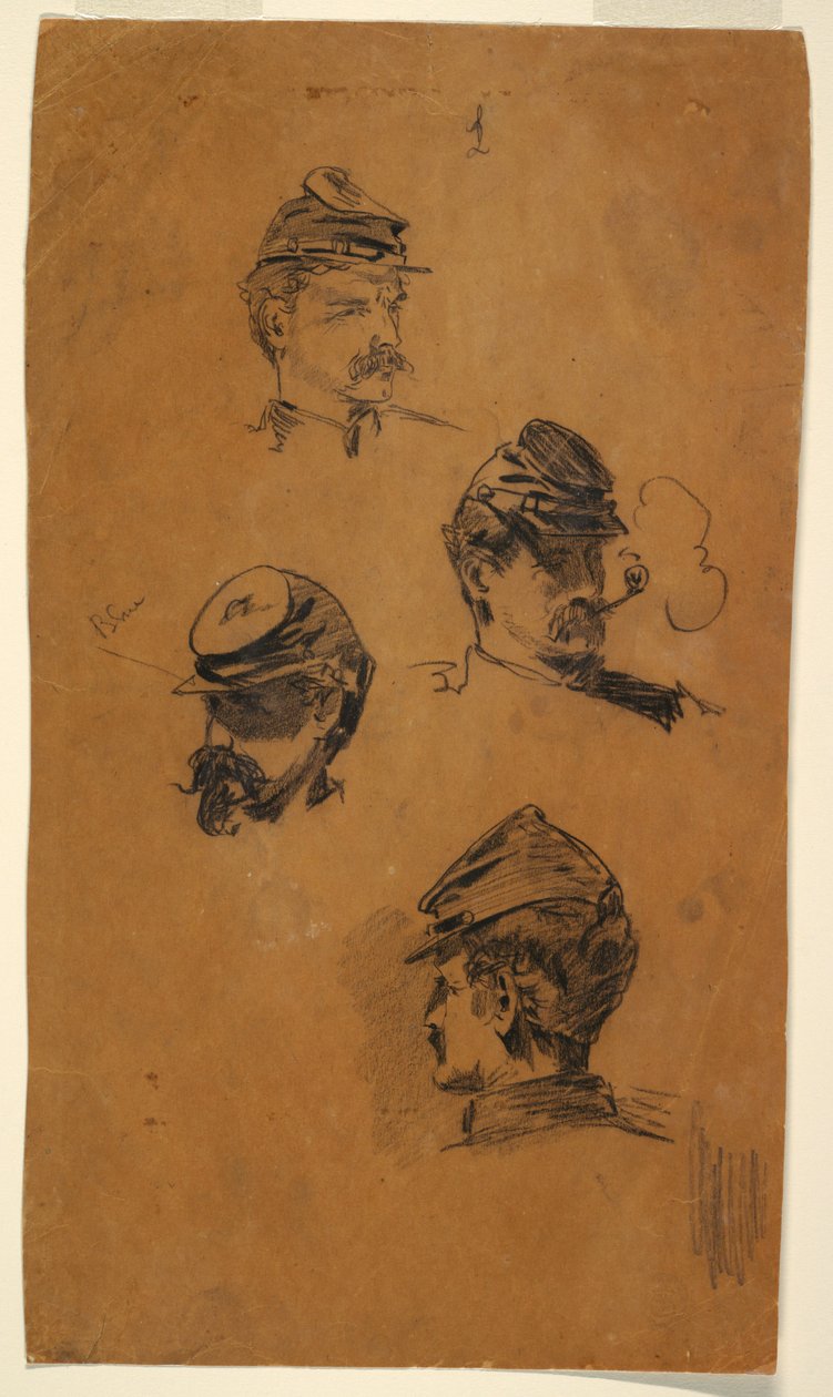 Desenho, Quatro Estudos de Soldados, ca. 1863 de Winslow Homer