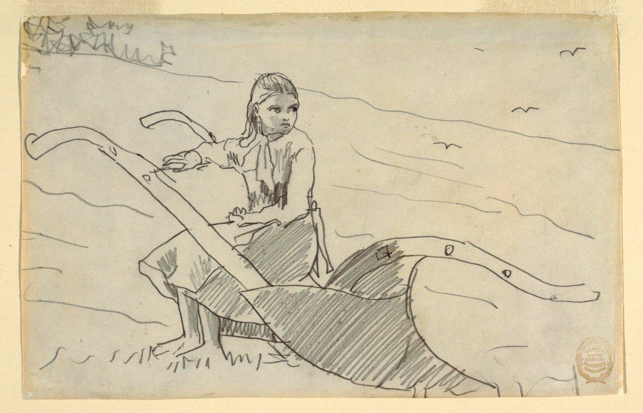 Desenho, Rapariga sentada numa charrua, 1879 de Winslow Homer