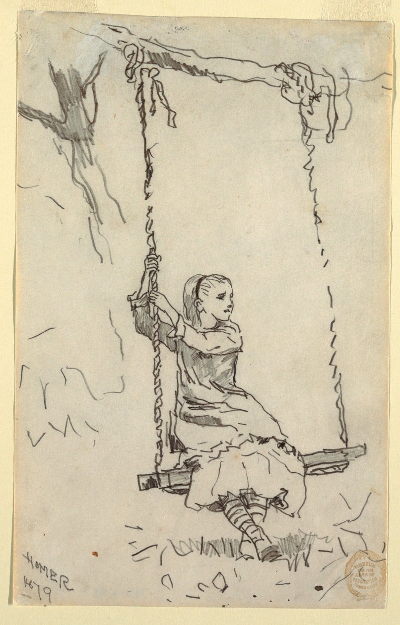 Desenho, Rapariga num baloiço, 1879 de Winslow Homer