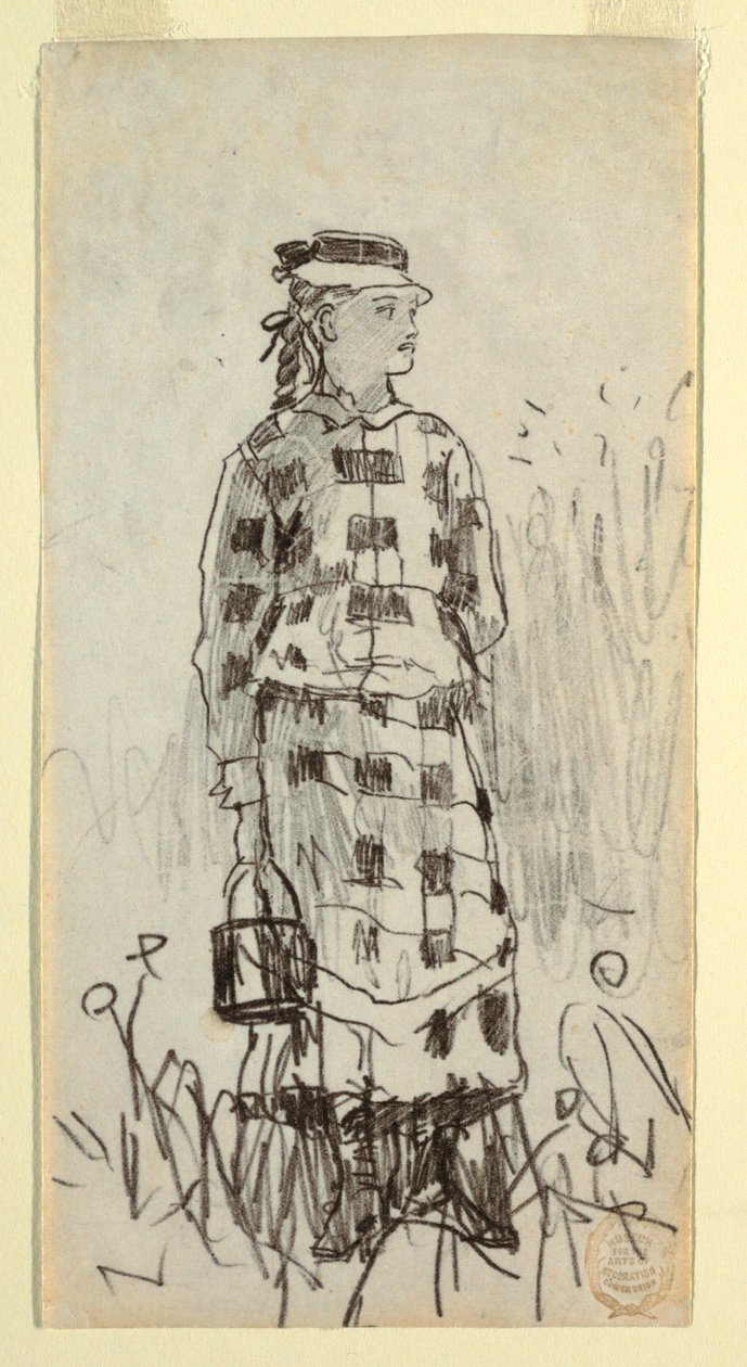 Desenho, Rapariga com um balde de almoço, 1879 de Winslow Homer