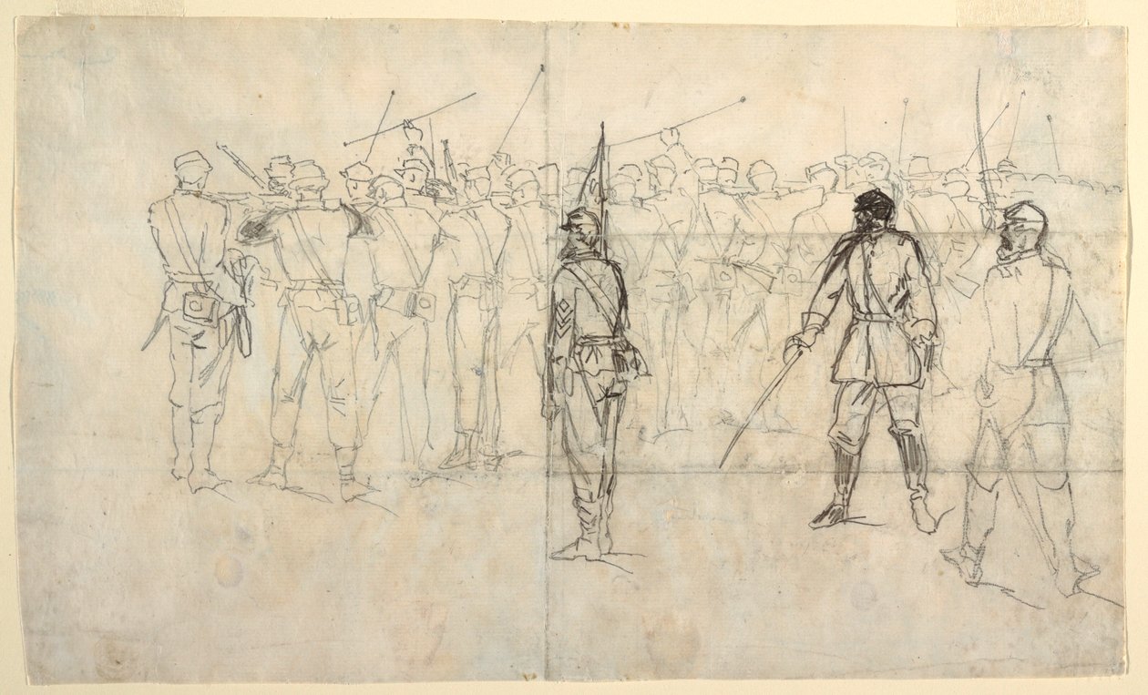 Desenho, exercício de espingarda de infantaria, Regimento de Sickles, 1862 de Winslow Homer